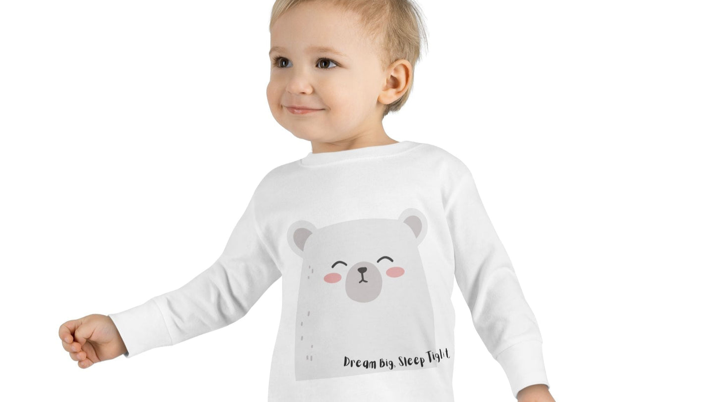 Dream Big, Sleep Tight Toddler Long Sleeve Tee - Cute Bear Design for Cozy Playdays - HappyMom