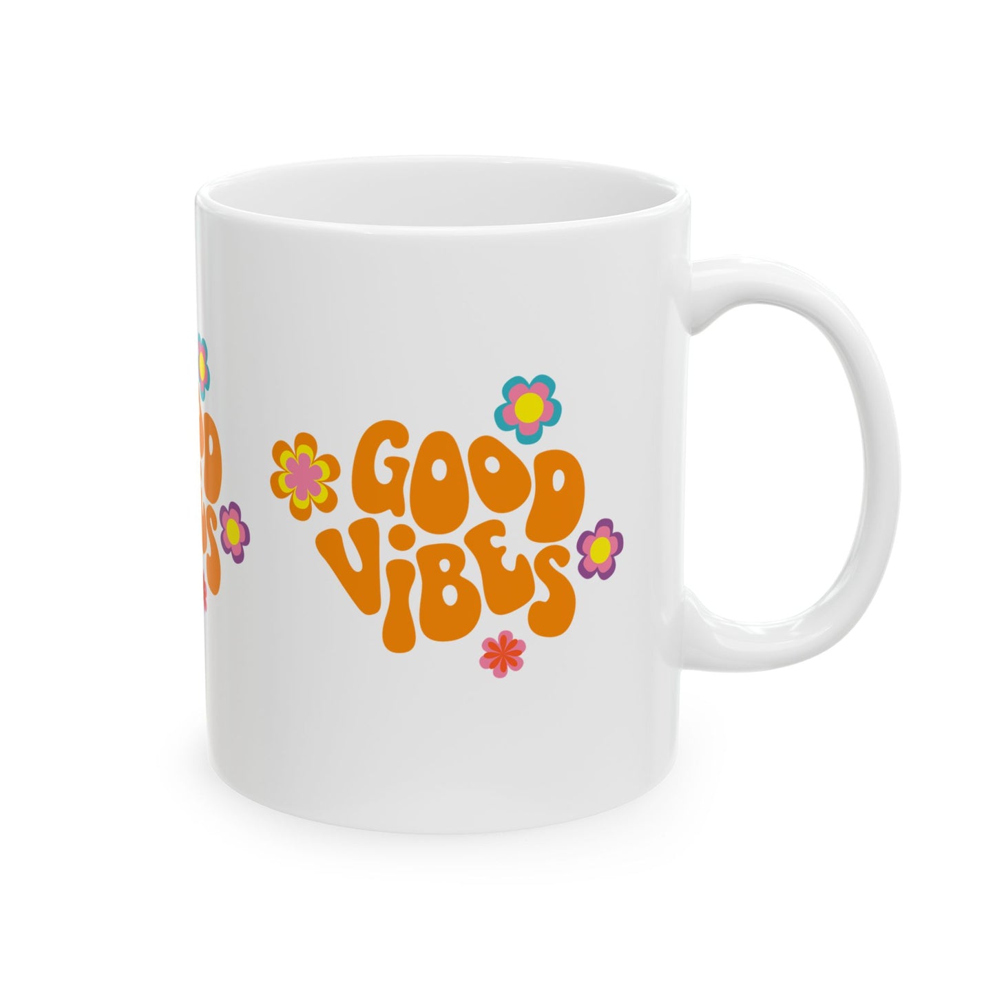 Good Vibes Ceramic Mug - Colorful Floral Coffee Cup for Positivity