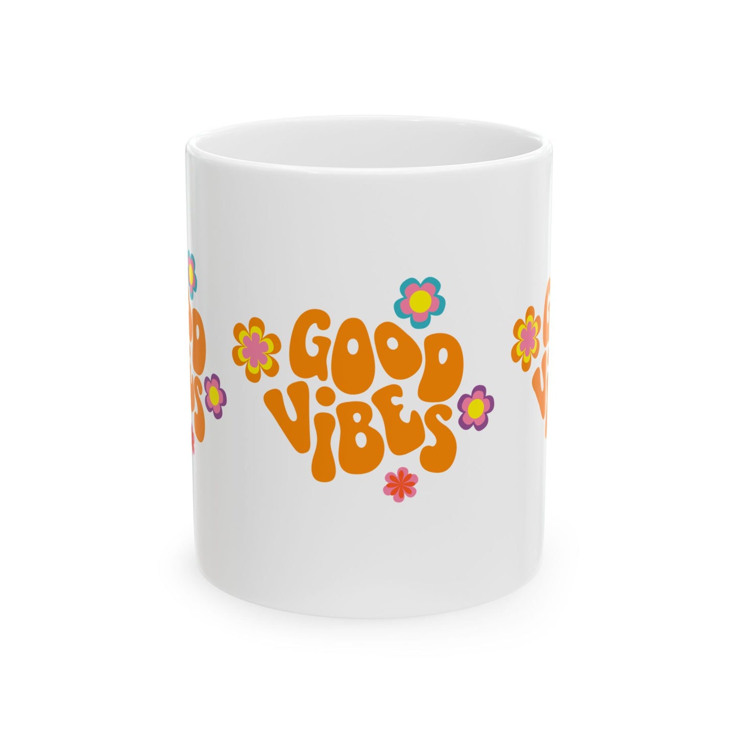 Good Vibes Ceramic Mug - Colorful Floral Coffee Cup for Positivity