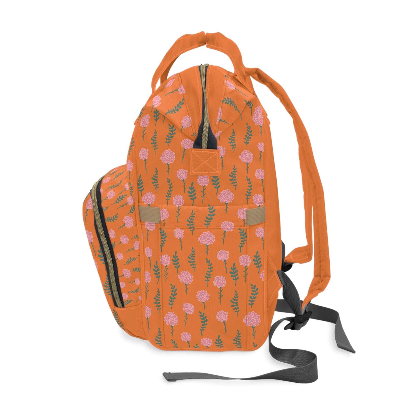Diaper Backpack - Spring Flowers, Orange Color