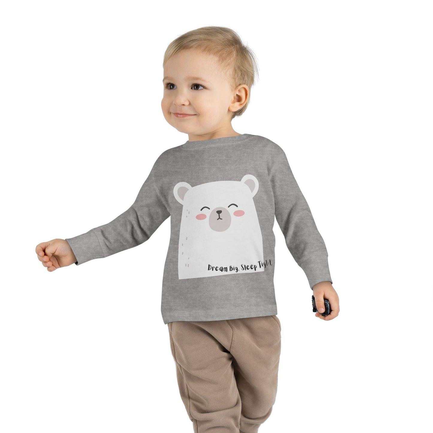 Dream Big, Sleep Tight Toddler Long Sleeve Tee - Cute Bear Design for Cozy Playdays - HappyMom