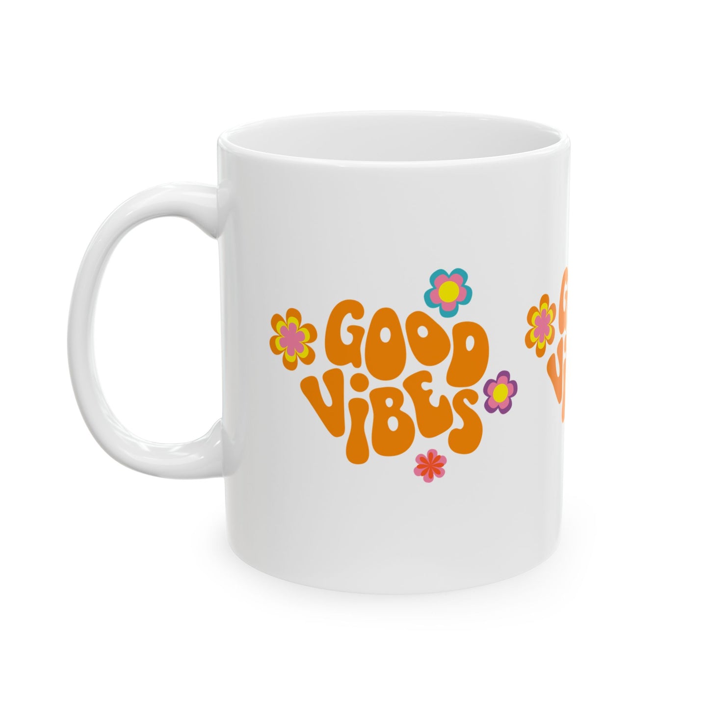 Good Vibes Ceramic Mug - Colorful Floral Coffee Cup for Positivity