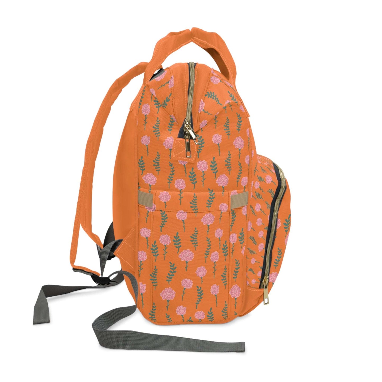Diaper Backpack - Spring Flowers, Orange Color