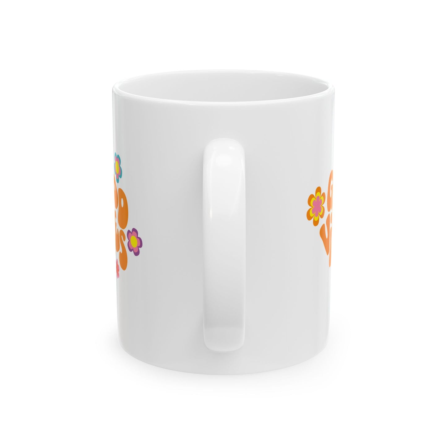 Good Vibes Ceramic Mug - Colorful Floral Coffee Cup for Positivity