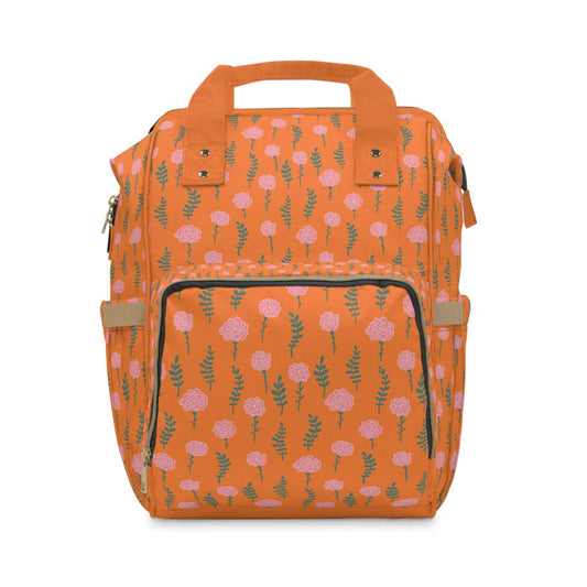 Diaper Backpack - Spring Flowers, Orange Color