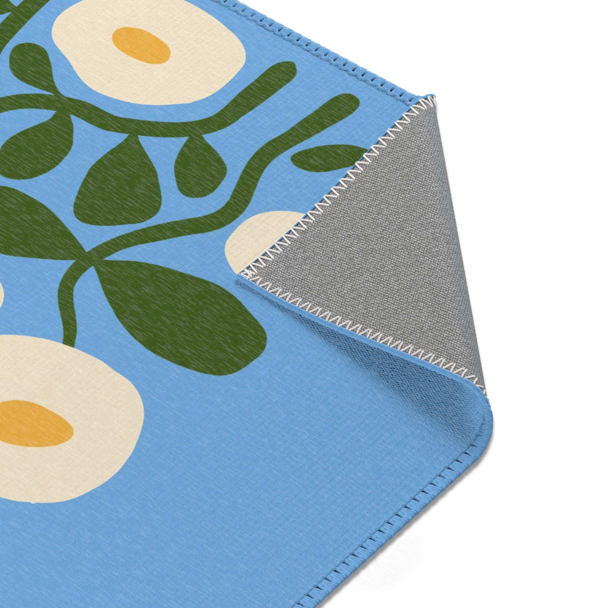 Blue Flowers Area Rug for Baby Room Decor