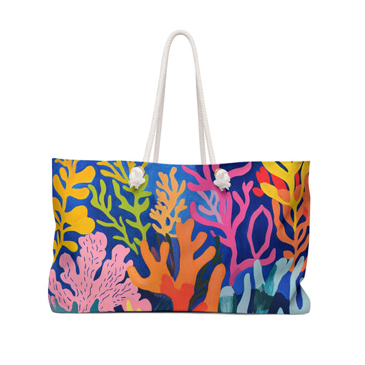 Vibrant Coral Print Weekender Bag - Perfect for Beach Trips & Getaways
