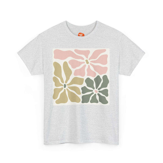 Retro Floral Heavy Cotton Tee - Perfect for Spring & Casual Wear - HappyMom