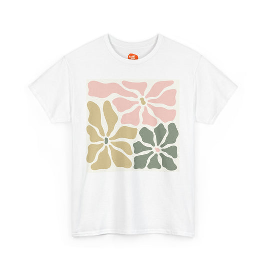 Retro Floral Heavy Cotton Tee - Perfect for Spring & Casual Wear - HappyMom