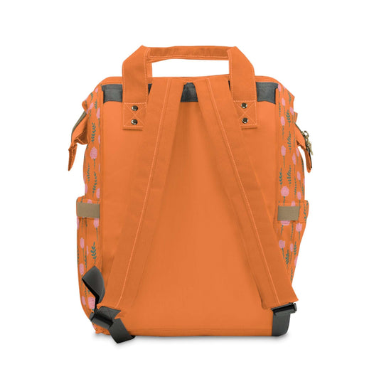 Diaper Backpack - Spring Flowers, Orange Color