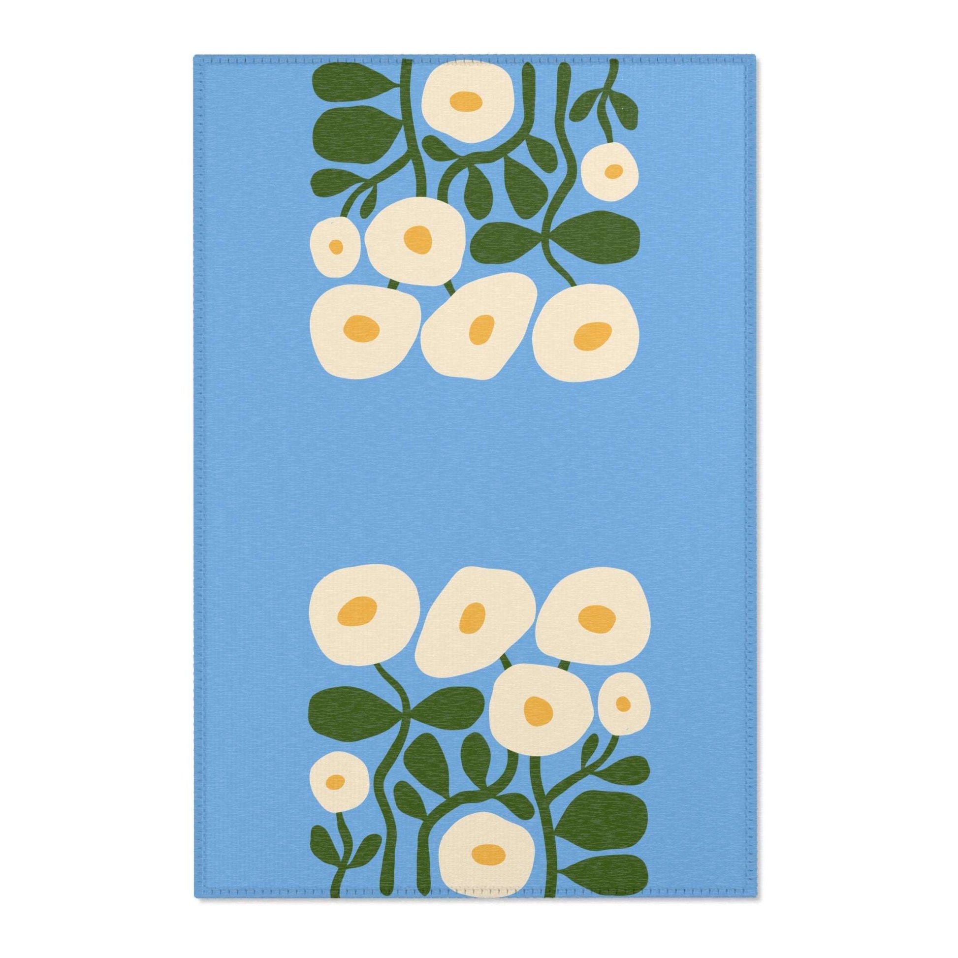 Blue Flowers Area Rug for Baby Room Decor