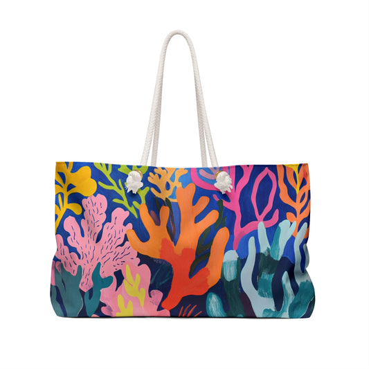 Vibrant Coral Print Weekender Bag - Perfect for Beach Trips & Getaways