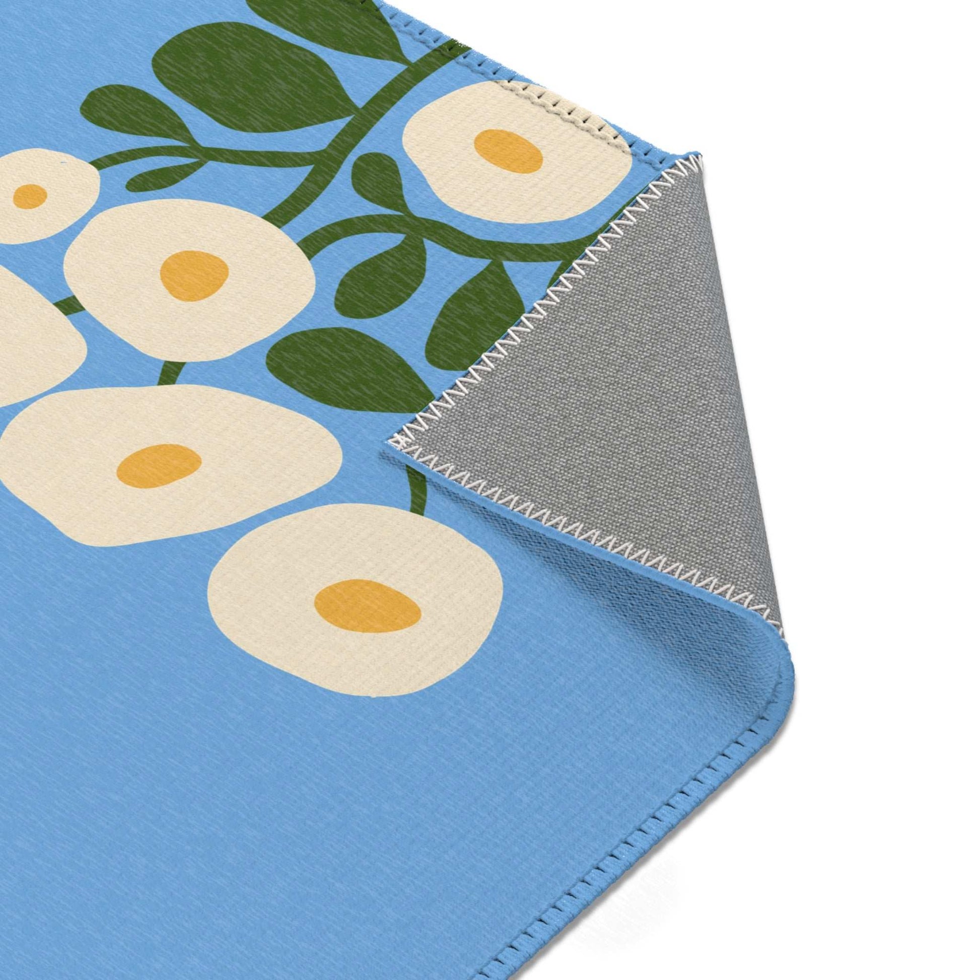 Blue Flowers Area Rug for Baby Room Decor