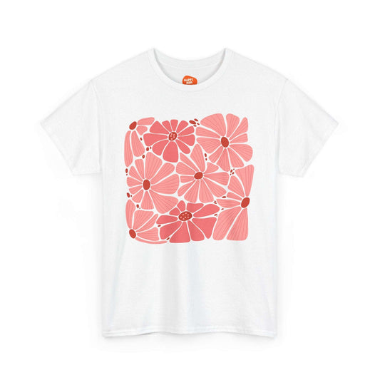 Floral Print Heavy Cotton Tee for Moms | Casual & Comfortable Spring Fashion - HappyMom
