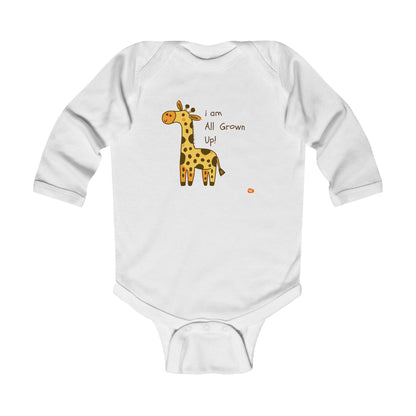 Cute Giraffe Infant Long Sleeve Bodysuit - "I Am All Grown Up!" - HappyMom