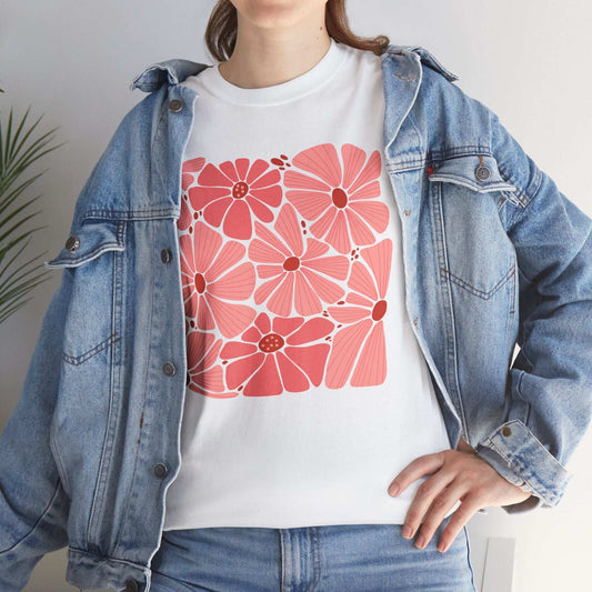 Floral Print Heavy Cotton Tee for Moms | Casual & Comfortable Spring Fashion